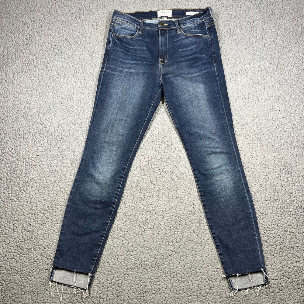 FRAME Denim Le High Skinny Jeans Blanch Blue Raw Fray Step Hem Size 29 LHSKRS517